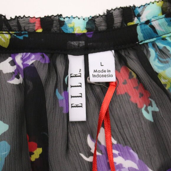Elle Womens Large Floral Sheer Blouse Top - Picture 5 of 5